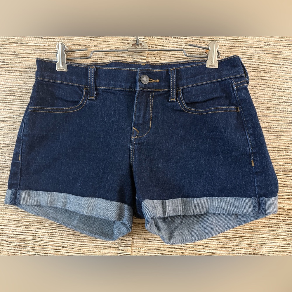 Old Navy Semi-Fitted Jean Shorts Dark Blue Mid Rise Stretch Cuffed Size 2 EUC